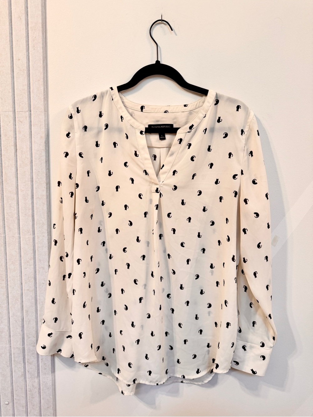 Banana Republic White Blouse with Black Cat Print